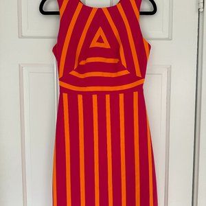 Karen Millen Pink & Orange Stripe Dress with Pockets